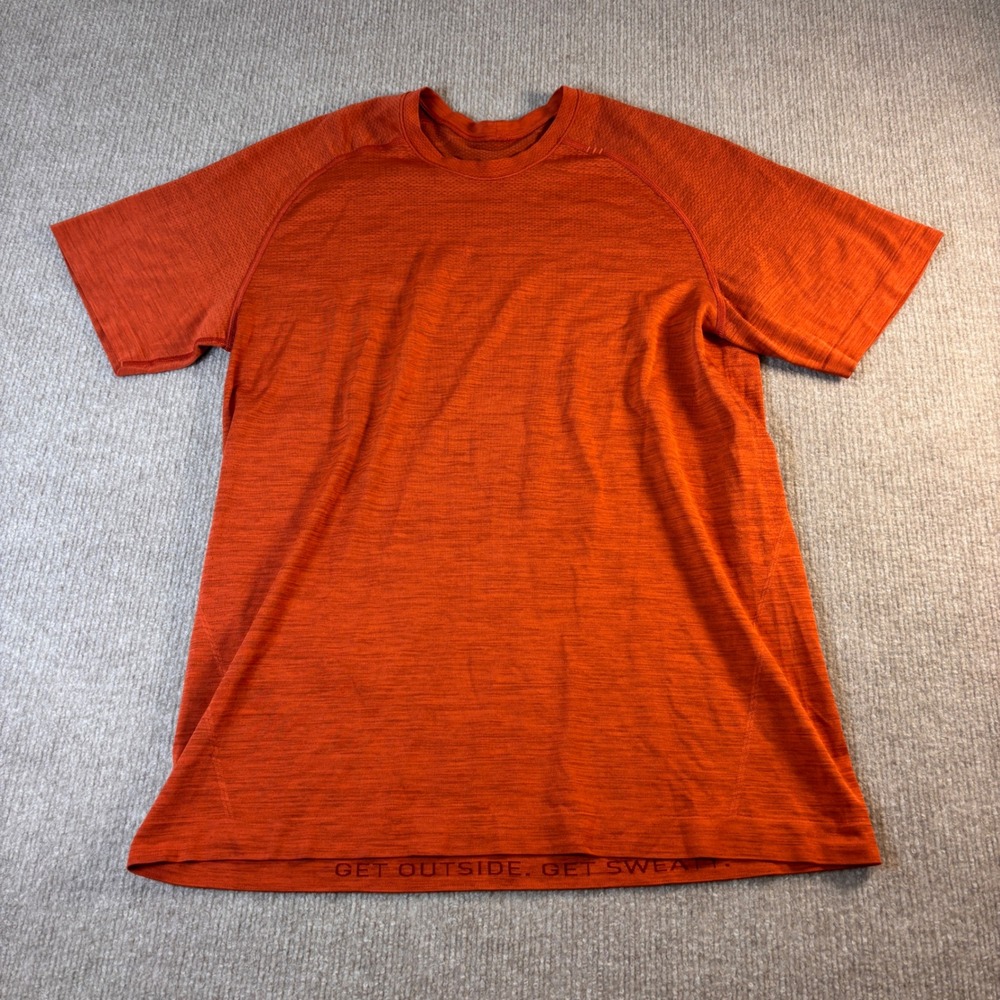 Lululemon Orange Metal Vent Tech Short Sleeve Shirt Men's Size Medium EUC